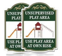 FKNSGR Unsupervised Play Area, Use Play Area at Own Risk Sign 2 Pack, 10 x 14 inches Rust Free Aluminum Sign, UV Protected, Fade Resistant