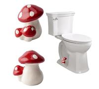 FKOG Ceramic Mushroom Toilet Bolt Caps, Mushroom Toilet Bolt Covers, Toilet Replacement Parts Decorative Bathroom Accessory Cute Bathroom Decor (red)