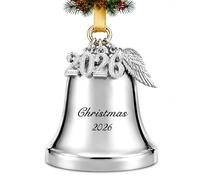 FKOG Silver 2026 Christmas Bell & Sleigh Bell Ornament with Angel Wings Wedding Anniversary Newlywed Married Memories Decoration Gifts (2026 Christmas Bell and Sleigh Bell)