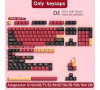 FKRTQIYN Red Blue Samurai PBT Keycaps Compatible With Brazilian Korean Japanese Spanish French ISO 7U Profile For Mechanical Keyboard DIY Projects(Red-Cherry-DE)