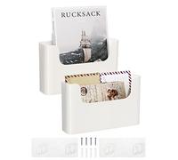 FKTXCO Wall Mount File Organizer Holder Hanging File Organizer Door Office Mail Supplies Storage Magazine Envelope Planner Wall Single Pocket (Off White, 2 Pack)