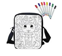 Fkwergsy Axolotl Color in Blank Crossbody Bag with 8 Fabric Markers Color Your Own Messenger Bag for Girls Ages 6, 7, 8, 9