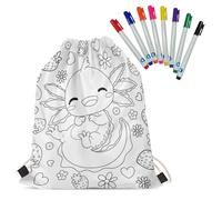 Fkwergsy Axolotl Color Your Own Drawstring Backpack Cute Coloring String Backpack Arts and Crafts with 8 Bright Markers