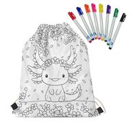 Fkwergsy Axolotl Coloring Cute String Backpack Crafts Color Your Own Drawstring Bags for Kids, Educational Arts Creation