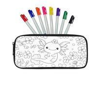 Fkwergsy Axolotl DIY Coloring Pencil Pouch Arts with 8 Pcs Markers Color Your Own Pencil Case Cute School Supplies for Girls