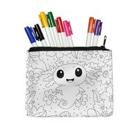 Fkwergsy Axolotl Pencil Case Small Makeup Pouch Personalized Coloring Cute Pen Case Zippered Pencil Pouch for Kids Ages 4-8, DIY Coloring Kit & Markers