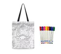 Fkwergsy Axolotl Tote Bag for School Color Your Own Blank Canvas Bag for Kids Students DIY Coloring Small Tote Bas Arts and Crafts, Educational Painting Activity