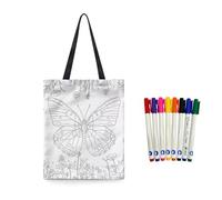 Fkwergsy Butterfly Canvas Tote Bag to Paint with Markers DIY Tote Bag Making Kit for Women Reusable Grocery Bags Small Shopping Bags Arts and Crafts for Adults