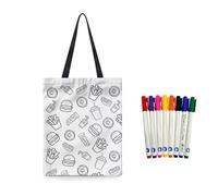 Fkwergsy Canvas Tote Bags to Paint Personalized Coloring Blank Canvas Tote Bag Reusable Shopping Bags for Kids Crafts with 8 Fabric Markers, Arts Supplies