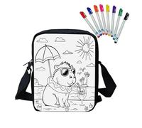 Fkwergsy Capybara Color Your Own Bag Arts and Crafts Personalized Doodle Crossbody Bag for Kids with 8 Bright Markers
