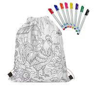Fkwergsy Cock Personalized Coloring Drawstring Bags for Kids Color Your Own Drawstring Backpack Crafts for Girls Ages 4-8