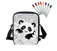 Fkwergsy Color in Blank Bag with 8 Fabric Markers Personalized Doodle Panda Crossbody Bag Arts and Crafts for Kids Ages 6, 7, 8, 9