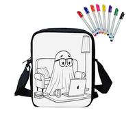 Fkwergsy Color in Blank Crossbody Bag with 8 Fabric Markers Personalized Doodle Halloween Bag for Kids Girls, Art Crafts Messenger Bag