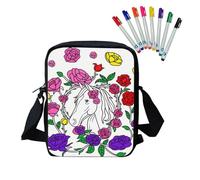 Fkwergsy Color in Blank Crossbody Bag with 8 Pcs Markers Personalized Doodle Horse Messenger Bag Craft Kits, Great for School Supplies