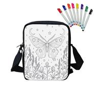 Fkwergsy Color in Blank Messenger Bag with 8 Bright Markers Color Your Own Crossbody Bag Crafts Activity for Kids Ages 6, 7, 8, 9