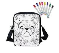Fkwergsy Color in Dog Crossbody Bag for Kids Boys Personalized Doodle Messenger Bag with 8 Fabric Markers, Great for School Supplies