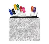 Fkwergsy Color in White Pencil Case Small Pencil Pouch with 8 Markers Color Your Own Canvas Zipper Pouch Floral Makeup Bag for Girls Women
