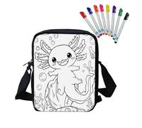 Fkwergsy Color Your Own Axolotl Crossbody Bag with 8 Fabric Markers DIY Coloring Cute Bag Crafts Activity for Kids Ages 6, 7, 8, 9
