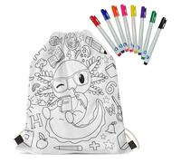 Fkwergsy Color Your Own Axolotl Drawstring Backpack Crafts Personalized Doodle Drawstring Bags for Kids with 8 Fabric Markers
