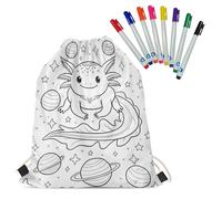 Fkwergsy Color Your Own Axolotl Drawstring Bags for Kids Color in Blank Pattern String Backpack Crafts with 8 Bright Markers