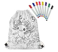 Fkwergsy Color Your Own Axolotl Drawstring Bags for Kids Cute Personalized Coloring Drawstring Backpack, Painting Activity for Girls Ages 4-8
