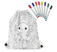 Fkwergsy Color Your Own Axolotl Drawstring Bags for Kids DIY Coloring Drawstring Backpack Educational Crafts for Graffiti Creation