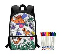 Fkwergsy Color Your Own Backpack Coloring Dinosaur Backpack for Boys 8-12 with Markers Personalized Doodle DIY School Bag for Kids 17 inch Art Crafts Bookbag