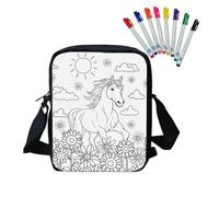 Fkwergsy Color Your Own Bag Arts and Crafts DIY Coloring Horse Crossbody Bag for Kids Boys with 8 Fabric Markers