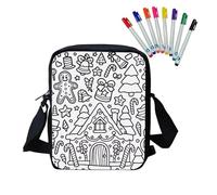 Fkwergsy Color Your Own Bag Christmas Painting DIY Coloring Crossbody Bag for Girls Kids, Personalized Coloring Xmas Print Crossbody Bags with 8 Bright Markers for Decoration Supplies Craft