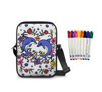 Fkwergsy Color Your Own Bag Dolphin Coloring Crossbody Bag for Girls Kids Doodle Crafts Art Messenger Bags Cute Little Girls Purse for School Travel Birthday Gift Coloring Kit