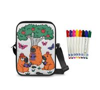 Fkwergsy Color Your Own Bag Doodle Capybara Coloring Crossbody Bag for Girls with 8 Pcs Markers Pens Travel Coloring Kit for Kids DIY Crafts Art Paint Bags for Birthday Gift