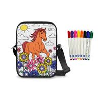 Fkwergsy Color Your Own Bag Doodle Horse Coloring Crossbody Bag for Girls Kids Paint Art Messenger Bags Purse Coloring Kit Crafts for Girls 6-8 with 6 Markers DIY Gift for Birthday Back to School