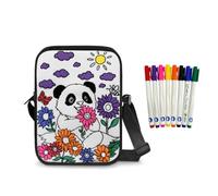 Fkwergsy Color Your Own Bag with 8 Pcs Markers Panda Coloring Crossbody Bag for Girls Back to School Gifts for Kids, Coloring Kit Paint Messenger Purse Kawaii DIY Gift Crafts for Girls 6-8 8-12