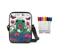 Fkwergsy Color Your Own Crossbody Bag Frog Coloring Crafts for Boys Girls Shoulder Messenger Bag Purse with 8 Markers Back to School Gifts for Kids, Kawaii DIY Gift for Birthday Christmas Supplies