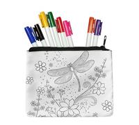 Fkwergsy Color Your Own Floral Makeup Pouch Small Makeup Bag for Girls Women DIY Coloring Canvas White Pencil Pouch with Zipper, Creative Activity
