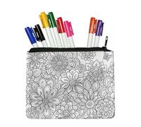 Fkwergsy Color Your Own Floral Pencil Pouch for Girls Women Canvas Zipper Pouch Small Cosmetic Bag Color in White Pencil Case Arts and Crafts with 8 Markers