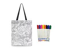Fkwergsy Color Your Own Flower Tote Bag Blank Canvas Tote Bag Crafts for Girls DIY Coloring Floral Grocery Bags Reusable Shopping Bags Arts and Crafts for Women