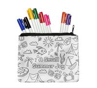 Fkwergsy Color Your Own Pencil Pouch for Girls DIY Coloring Canvas Makeup Bag with 8 Bright Markers, Small Cosmetic Case for School Arts Crafts, Birthday Gifts