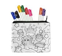 Fkwergsy Color Your Own Small Makeup Pouch Rainbow Horse Pencil Case for Girls Women Kawaii Coloring Canvas Zipper Pouches Cosmetic Bag Arts and Crafts