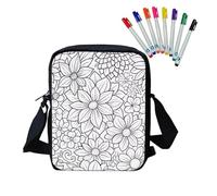 Fkwergsy Colorable Crossbody Bag for Girls Women DIY Craft Color Your Own Bag Floral Crossbody Bags with 8 Fabric Markers, Coloring Drawing Set for Girls & Boys Birthday Gfits Craft