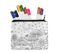 Fkwergsy Coloring Blank Canvas Zipper Makeup Pouch Small Pencil Case Mushroom Color Your Own Pencil Pouch Small Makeup Bag for Girls Women with 8 Bright Markers