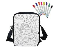 Fkwergsy Coloring Craft Coloring Crossbody Bag Personalized Storage Bag with Christmas Print, Color-in Blank Print Crossbody Bag with 8 Bright Markers, Xmas Tree