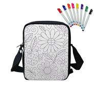Fkwergsy Coloring Craft Coloring Floral Crossbody Bag DIY Craft for Girls, Color Your Own Bag Personalized Crossbody Bags with 8 Bright Markers for Decoration Supplies Craft