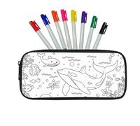Fkwergsy Coloring Ocean Style Pencil Case Shark Color in Blank Pattern Pencil Pouch Arts and Crafts with 8 Pcs Markers
