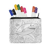Fkwergsy Coloring Shark Pencil Case Boys DIY Crafts Coloy Your Own Canvas Pencil Pouch Small Storage Bag, Painting Activity for Kids Ages 4-12