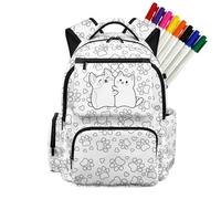 Fkwergsy Crafts Coloring Dog Cats Backpack for Girls 6-8 Color Your Own School Bag with 8 Fabric Markers DIY Hand Painted Kids Bookbag 17 Inch Large Capacity Schoolbag