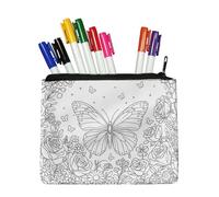 Fkwergsy Customizable Butterfly Pencil Bag DIY Coloring Small Pencil Pouch Zippered Pouch Color Your Own Canvas White Pencil Case with 8 Bright Markers