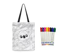 Fkwergsy Cute Canvas Tote Bag Koala Print Shopping Bags Reusable Blank Tote Bag for Coloring with 8 Fabric Markers, DIY Painting Creative Activity for Kids Girls
