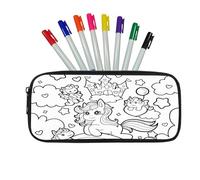 Fkwergsy Cute DIY Coloring Pencil Case Crafts Rainbow Horse Color Your Own Pencil Pouch for Girls Ages 6-8 8-12 with 8 Pcs Markers