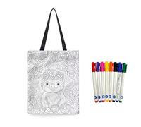 Fkwergsy Cute Tote Bag to Paint Arts and Crafts with 8 Bright Markers Color Your Own Kawaii Tote Bags Panda Grocery Bags for School & Everyday Use